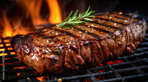 Sizzling Beef Delicacy, Delicious Meat Serving on a Plate. Capturing the Mouthwatering Aromas and Mouthwatering Presentation of BBQ Grill. Generative Ai