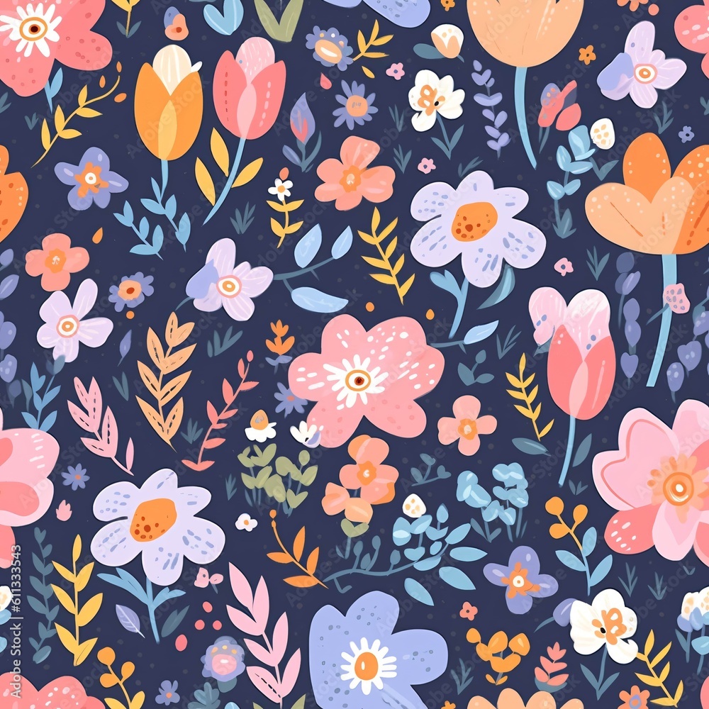 custom made wallpaper toronto digitalSeamless floral tile pattern background design wallpaper, ecology leaf flowers nature, Generative AI