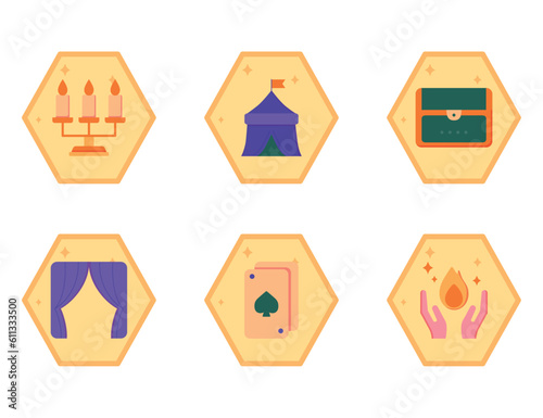 magic vector icon set with yellow background
