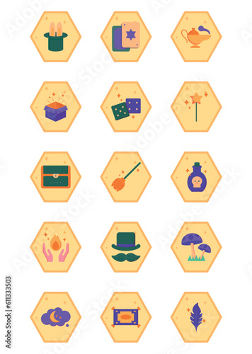 magic vector icon set with yellow background