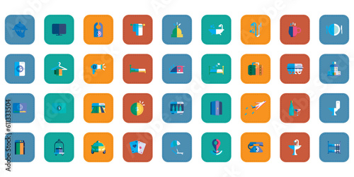 vector icon set of hotel stuff