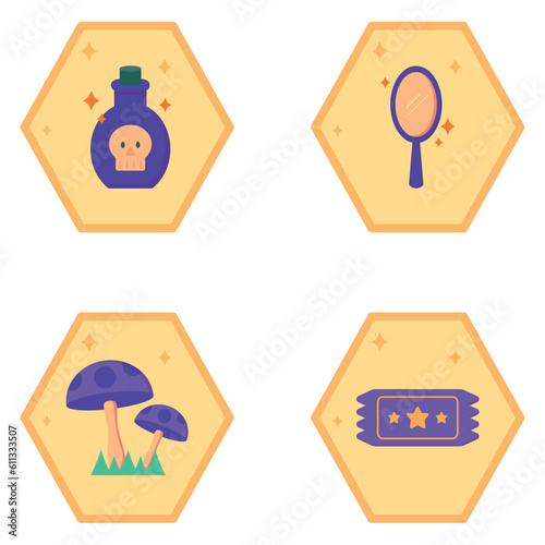 magic vector icon set with yellow background