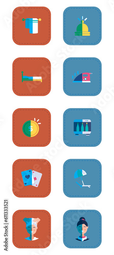 vector icon set of hotel stuff