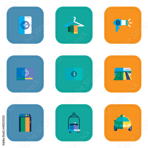 vector icon set of hotel stuff