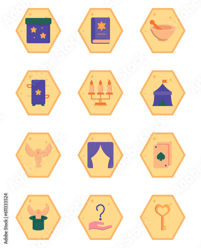 magic vector icon set with yellow background