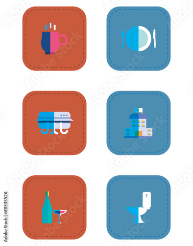 vector icon set of hotel stuff