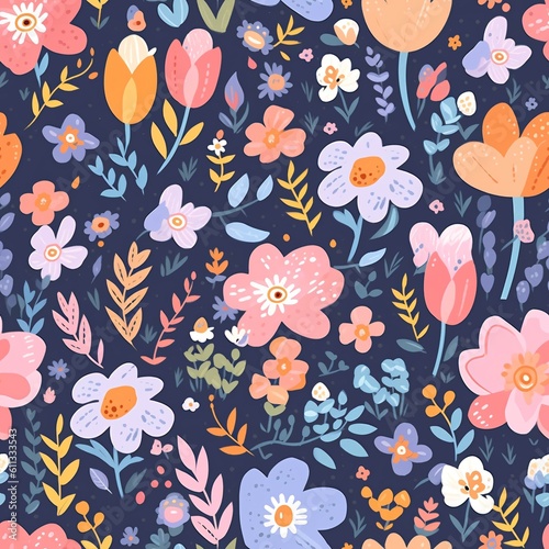 Wallpaper Mural Seamless floral tile pattern background design wallpaper, ecology leaf flowers nature, Generative AI Torontodigital.ca