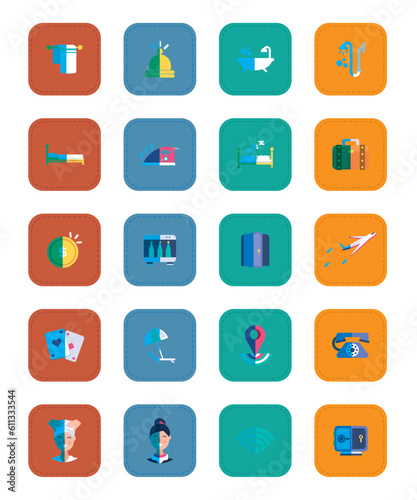 vector icon set of hotel stuff