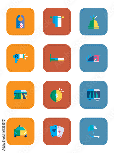 vector icon set of hotel stuff