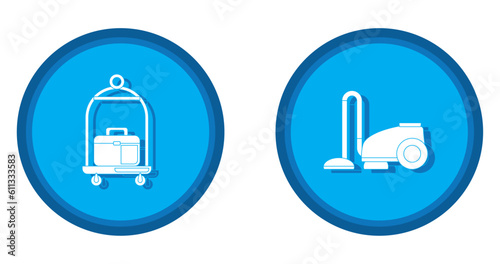 vector icon set of hotel stuff on blue background