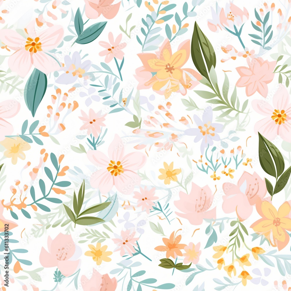 Seamless floral tile pattern background design wallpaper, ecology leaf flowers nature, Generative AI Seamless floral tile pattern background design wallpaper, ecology leaf flowers nature, Generative AI