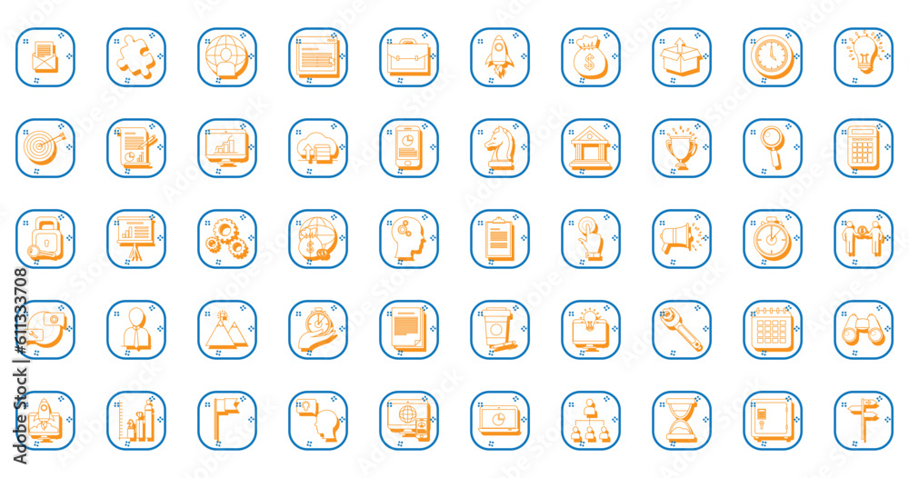 set of business vector icons with white background and blue lines set of business vector icons with white background and blue lines