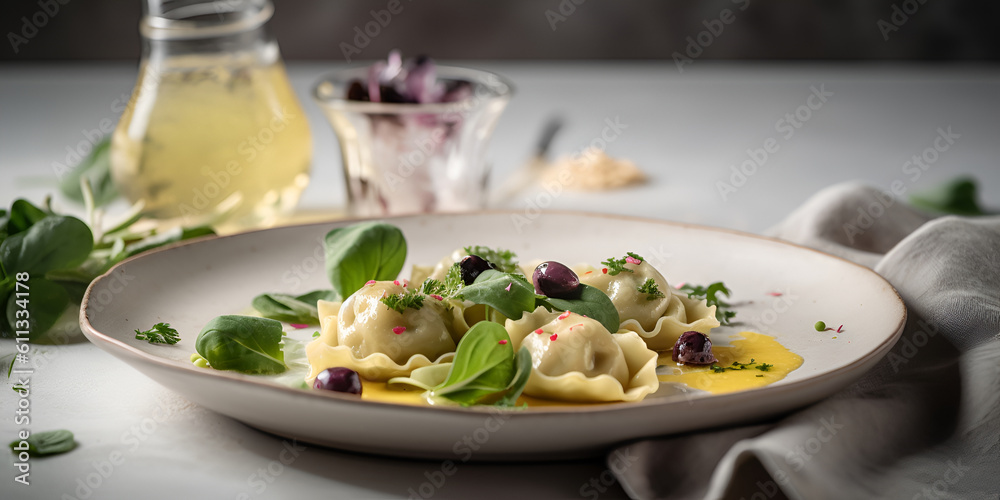 Italian ravioli pasta on a plate. Italian food. AI generated Italian ravioli pasta on a plate. Italian food. AI generated