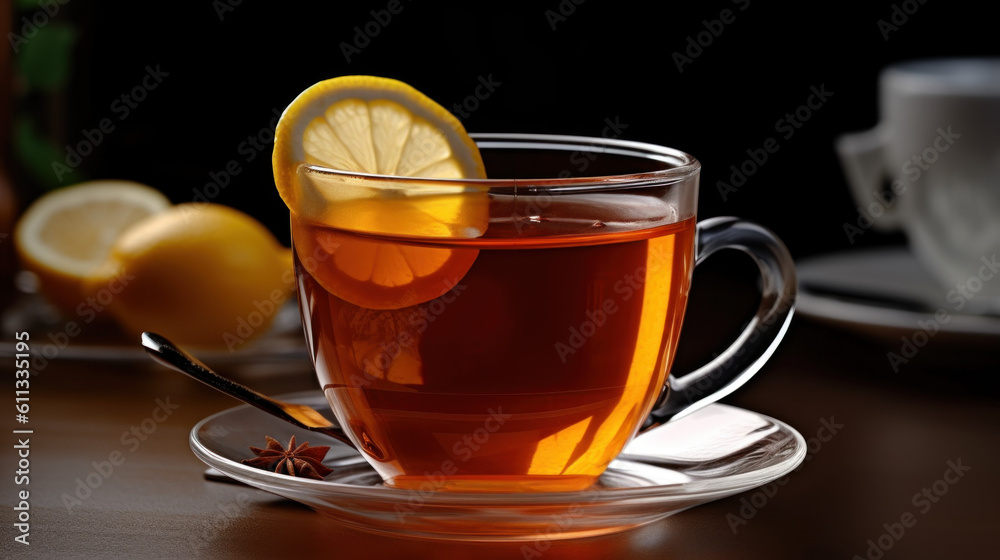 tea and lemon slice. generative ai tea and lemon slice. generative ai