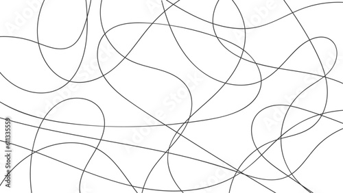 Gray scribble random line isolated on white background. Chaos pattern. Abstract texture. Random chaotic lines. Intricate wallpaper. Hand drawn dynamic scrawls. Black and white illustration. 