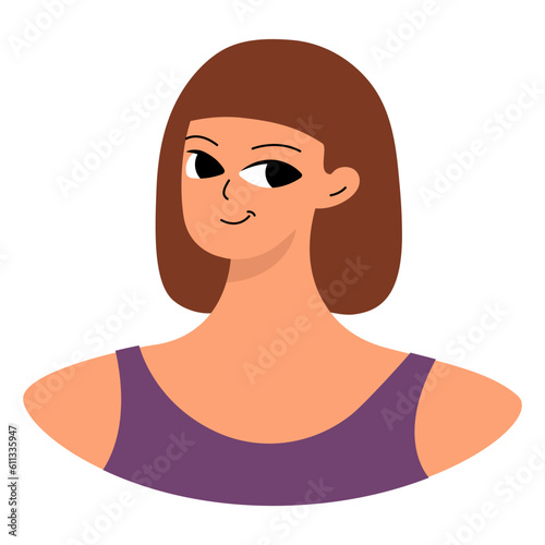 Positive emotions concept. Cartoon cute girlish face. Woman smile