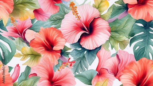 Tropical Watercolor Hibiscus Pattern