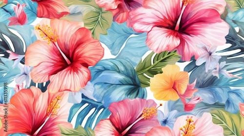 Tropical Watercolor Hibiscus Pattern