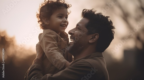 Fictional Persons. Moments of magic, enchanting photo of a father and child experiencing moments of wonder