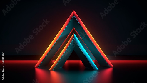 Rendering 3d, sfondo al neon minimo astratto, linee al neon blu rosa che salgono, incandescente nello spettro ultravioletto. Cyberspazio. Spettacolo laser. Carta da parati futuristica photo