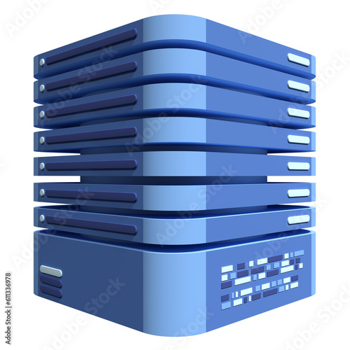3D server icon. Computer server 3d render icon. Cloud computing. 3d render illustration