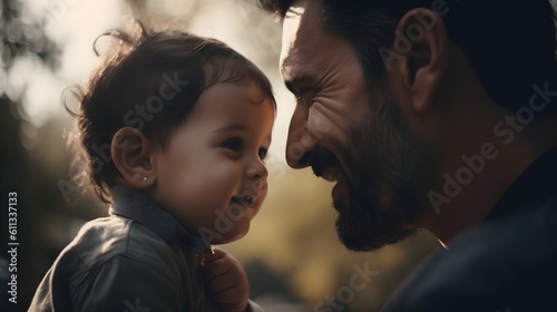 Fictional Persons. Playful connections, delightful image of a father and child building playful connections