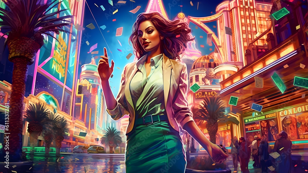 Illustration of entertainment and gambling in the casino city