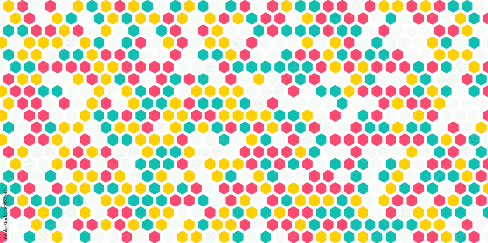 Abstract colored hexagon shape pattern. Hexagon grid background texture pattern colorful . Honeycomb vector background. Isometric geometry.