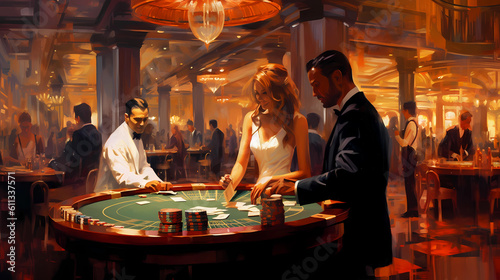 Obraz na płótnie Illustration of entertainment and gambling in a luxury casino w salonie