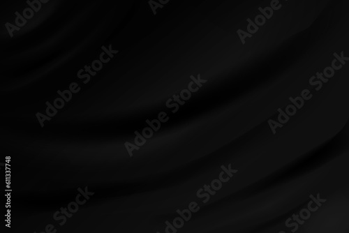 Black silk fabric. Luxury flowing black textile. Elegant background with dark smooth material.