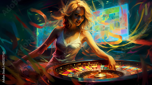 Obraz na płótnie Illustration of entertainment and gambling in a luxury casino w salonie