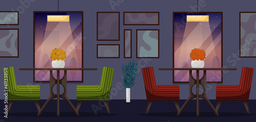 Modern restaurant interior vector illustration. Modern Cafe Interior Empty No People