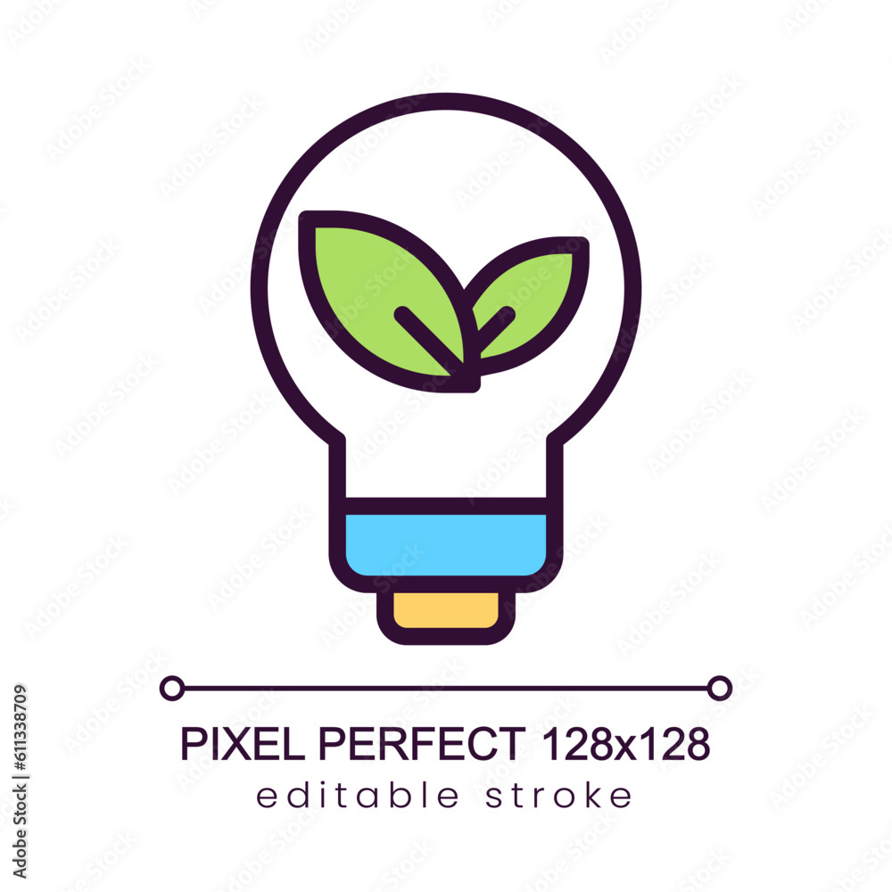 Eco friendly electricity pixel perfect RGB color icon. Alternative sources of power. Environment care. Isolated vector illustration. Simple filled line drawing. Editable stroke. Poppins font used Eco friendly electricity pixel perfect RGB color icon. Alternative sources of power. Environment care. Isolated vector illustration. Simple filled line drawing. Editable stroke. Poppins font used