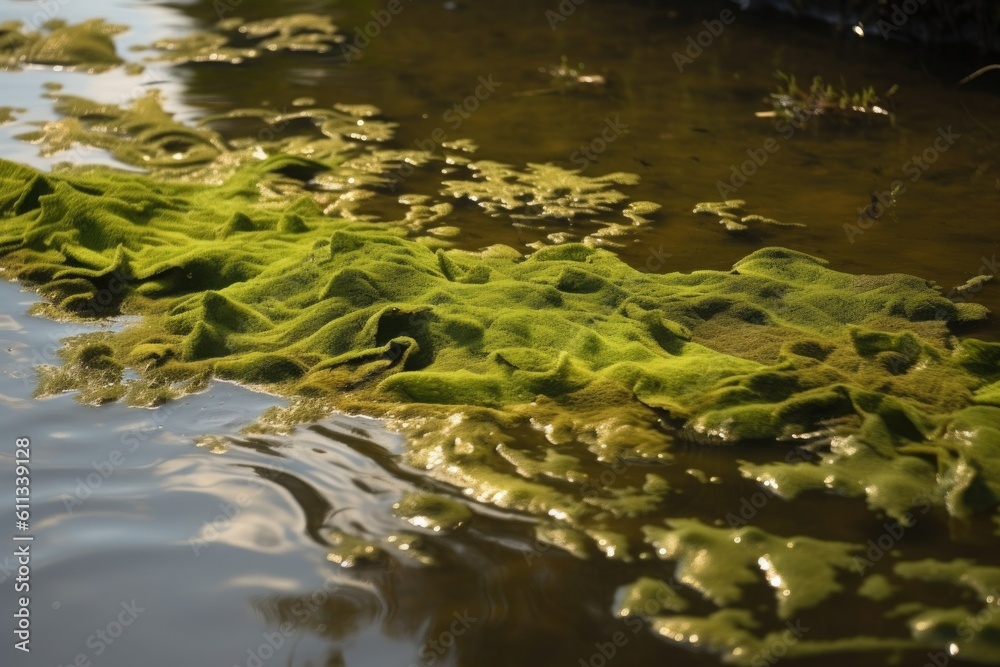 close-up of algae bloom, caused by high levels of nutrients in water, created with generative ai close-up of algae bloom, caused by high levels of nutrients in water, created with generative ai