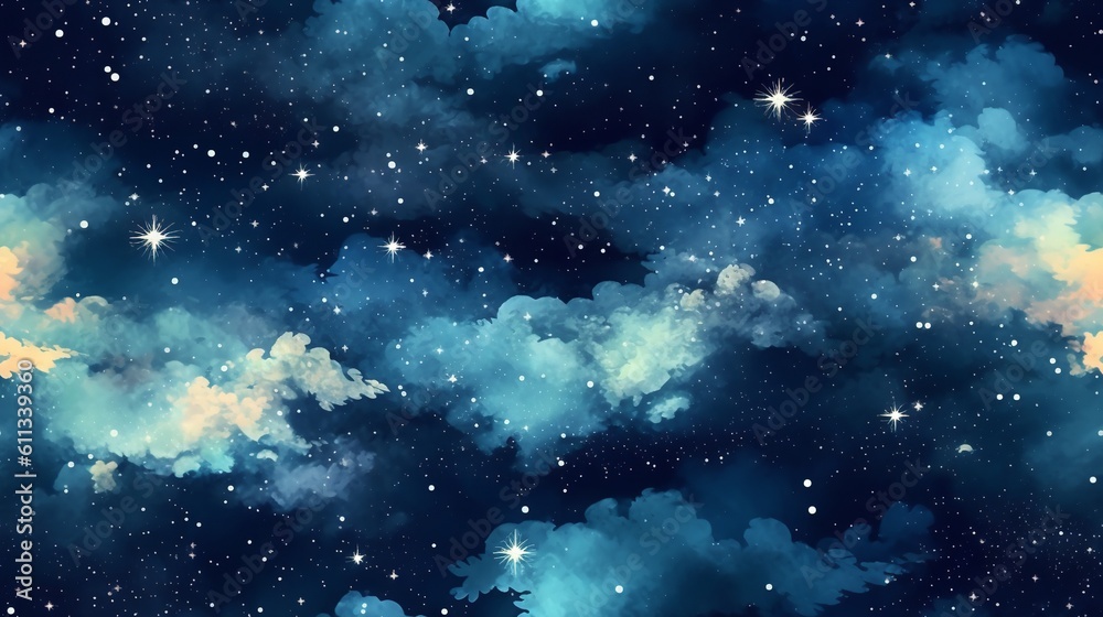 Fototapeta premium Watercolor Enigmatic Night Sky Pattern