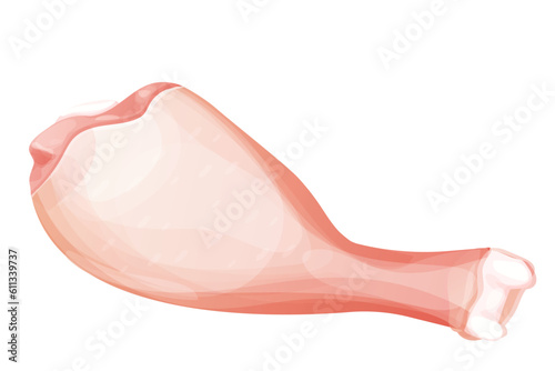 Chicken leg, raw drumstick top view in cartoon style isolated on white background. Bird meat uncoocked, ingredient design.