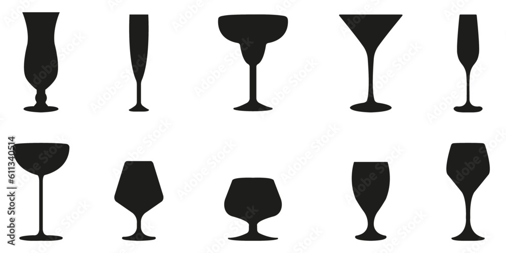 Alcohol Glasses Vector Silhouette Set Alcohol Glasses Vector Silhouette Set