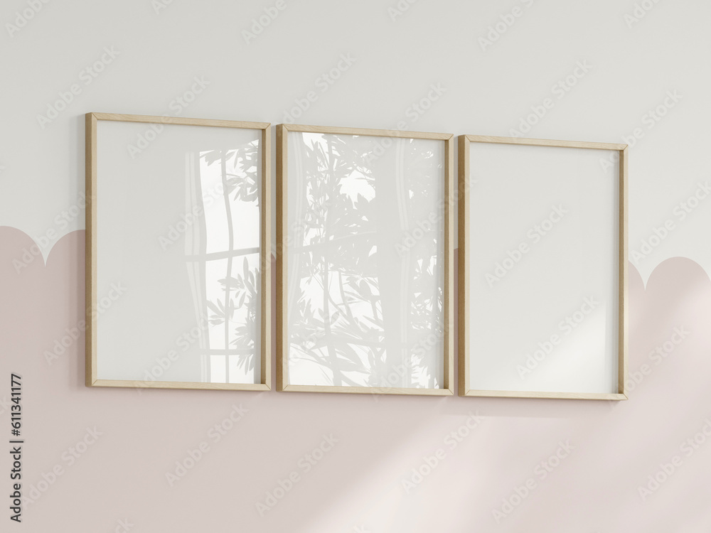three vertical frames on the wall, girl room interior frame mockup, print mockup, baby room mockup, kids room mockup, nursery interior frame mockup, gallery wall mockup, pink wall mockup, 3d render three vertical frames on the wall, girl room interior frame mockup, print mockup, baby room mockup, kids room mockup, nursery interior frame mockup, gallery wall mockup, pink wall mockup, 3d render