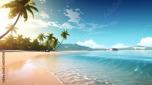 Escape to a tropical paradise with ultra detail HD backgrounds that capture the essence of sunny beach. The scene reveals a breathtaking coastal panorama, tree on the beach, Generative AI