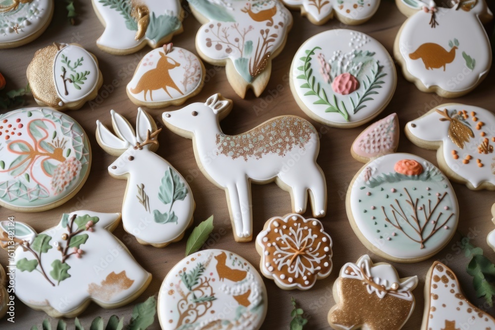 delicate and whimsical cookie designs for the holiday season, created with generative ai delicate and whimsical cookie designs for the holiday season, created with generative ai