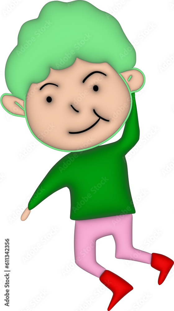 3D Hyperbolic person with a green big head 3D Hyperbolic person with a green big head