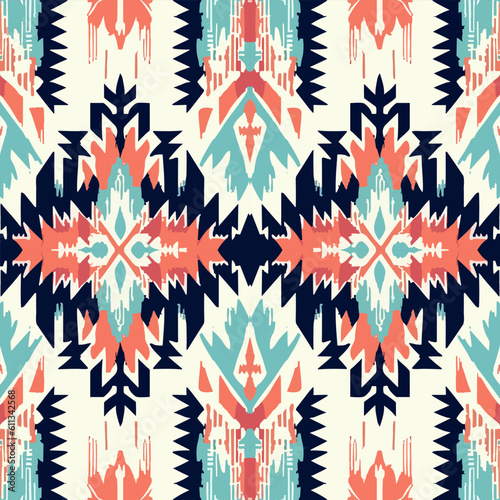Ikat geometric folklore tribal ethnic ornament vector texture. Seamless striped Aztec style pattern.