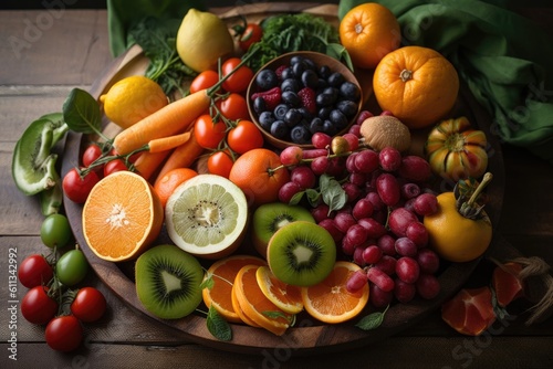 plate of fresh fruits and vegetables  with immune-boosting benefits  created with generative ai