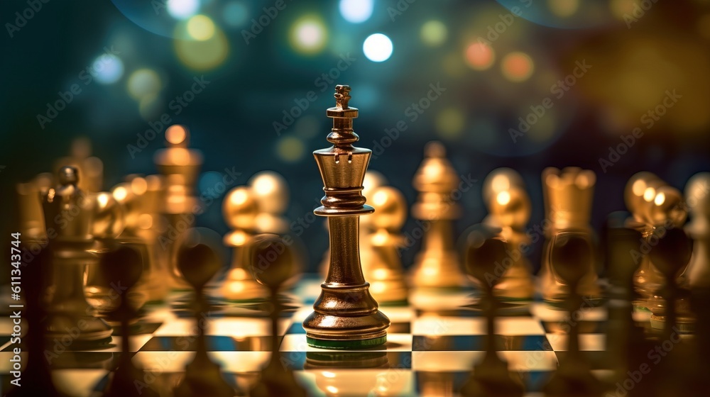 Chess king and pawns on chessboard. 3d illustration ai generated