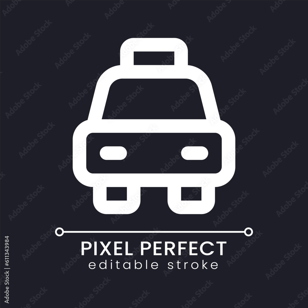 Transfer pixel perfect white linear ui icon for dark theme. Transportation provided by hotel. Vector line pictogram. Isolated user interface symbol for night mode. Editable stroke. Poppins font used