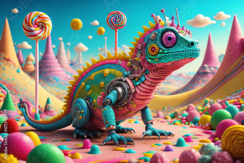 cute kameleon in candy style photo