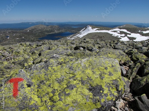 The hike up to Gaustatoppen is well marked with red T's painted on rocks. The views on your way to the top are fantastic.