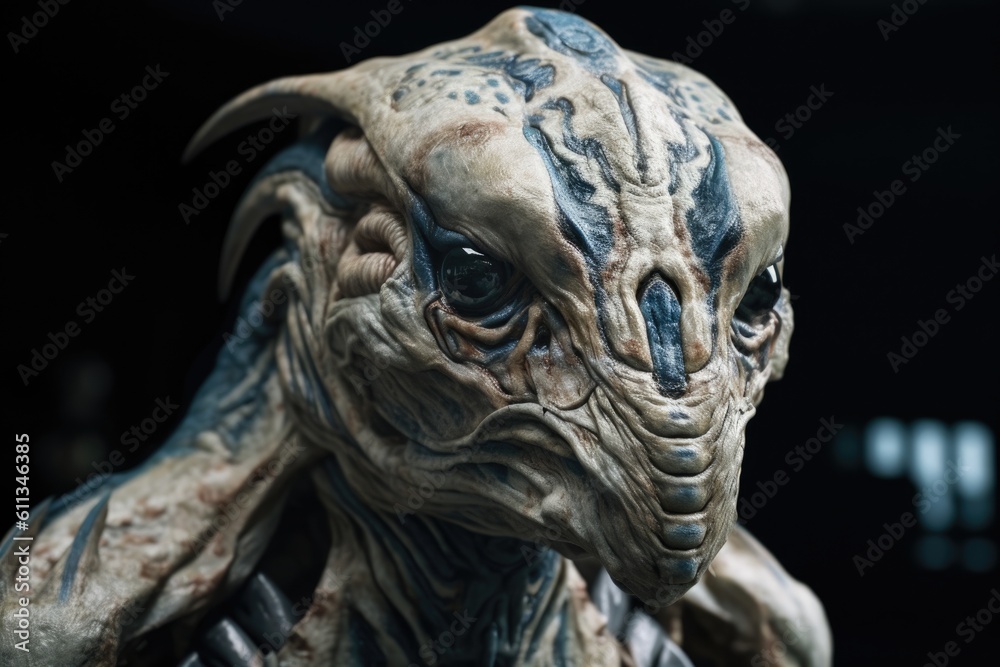 close-up of alien creature, with its strange features and markings in full view, created with generative ai close-up of alien creature, with its strange features and markings in full view, created with generative ai