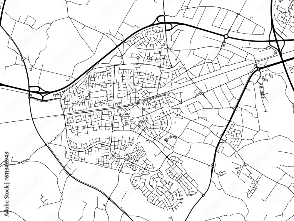 Vector road map of the city of  Wijchen in the Netherlands on a white background.