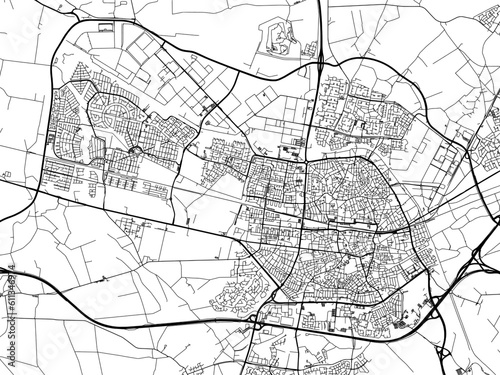 Vector road map of the city of  Tilburg in the Netherlands on a white background.